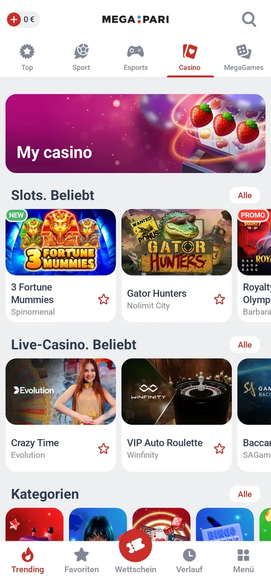 Live-Casino in der Megapari-App