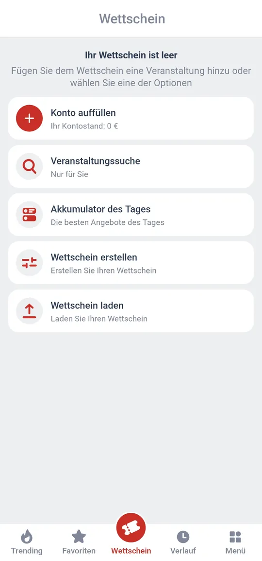 Leerer Wettschein in der Megapari-App